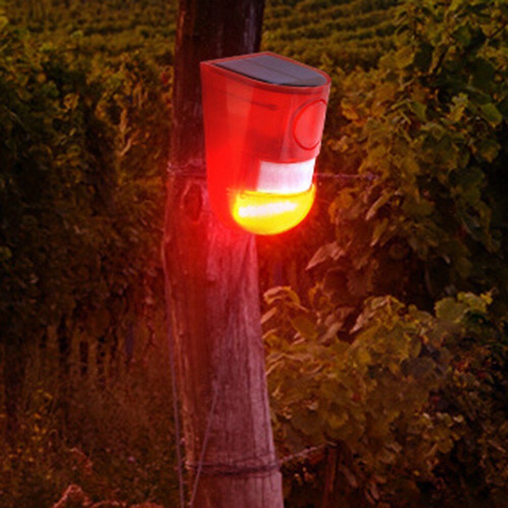 Som solar alerta flash aviso som &amp; luz alarme sensor de movimento 110 decibéis sirene strobe sistema de alarme de segurança para a fazenda