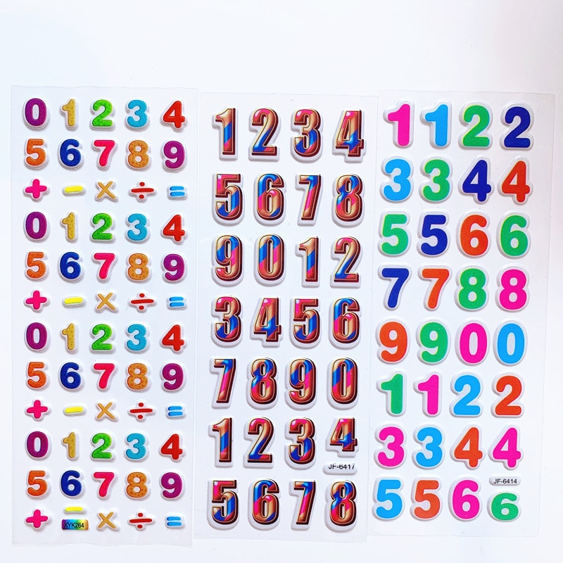 6 Sheets 3D Cartoon Stickers Waterproof Bubble PVC DIY Sticker Number Alphabet Girls Boys Kids Children GYH