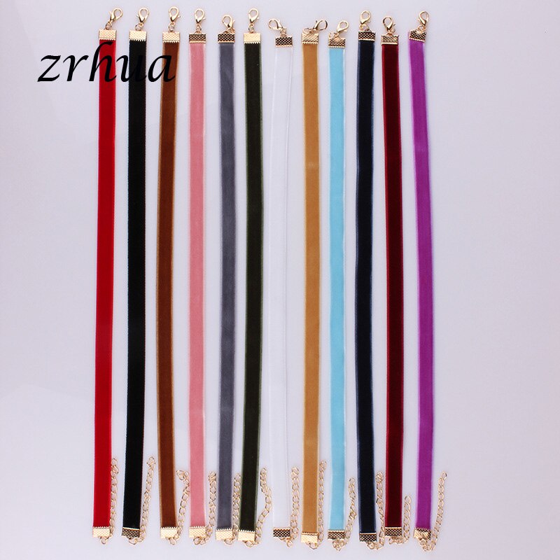 ZRHUA nowy 12 sztuk czarny aksamitny choker naszyjniki dla kobiet Chokers naszyjnik kolorowy różowy naszyjnik choker Collares hurtownie
