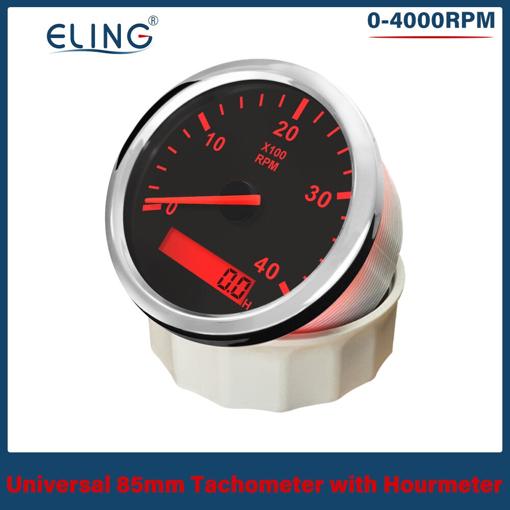 ELING Universal- 3-8K RPM Tachometer Umdrehung Zähler Tacho Messgerät mit Stunde Meter 85mm Benzin Diesel- 12V 24V verrotten Hintergrundbeleuchtung
