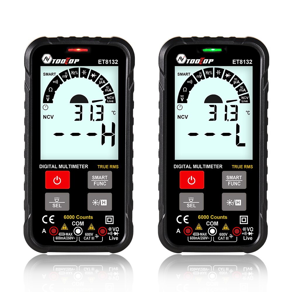 TOOLTOP ET8132 Digital Multimeter AC DC Voltage Current Resistance Frequency Meter Automatic Identification True RMS 6000 Counts