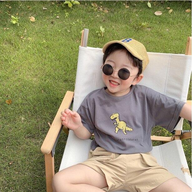 Dei ragazzi di proprietà carino dinosauro stampato morbido magliette dei bambini del cotone per Bambini graffiti Magliette 1-7Y