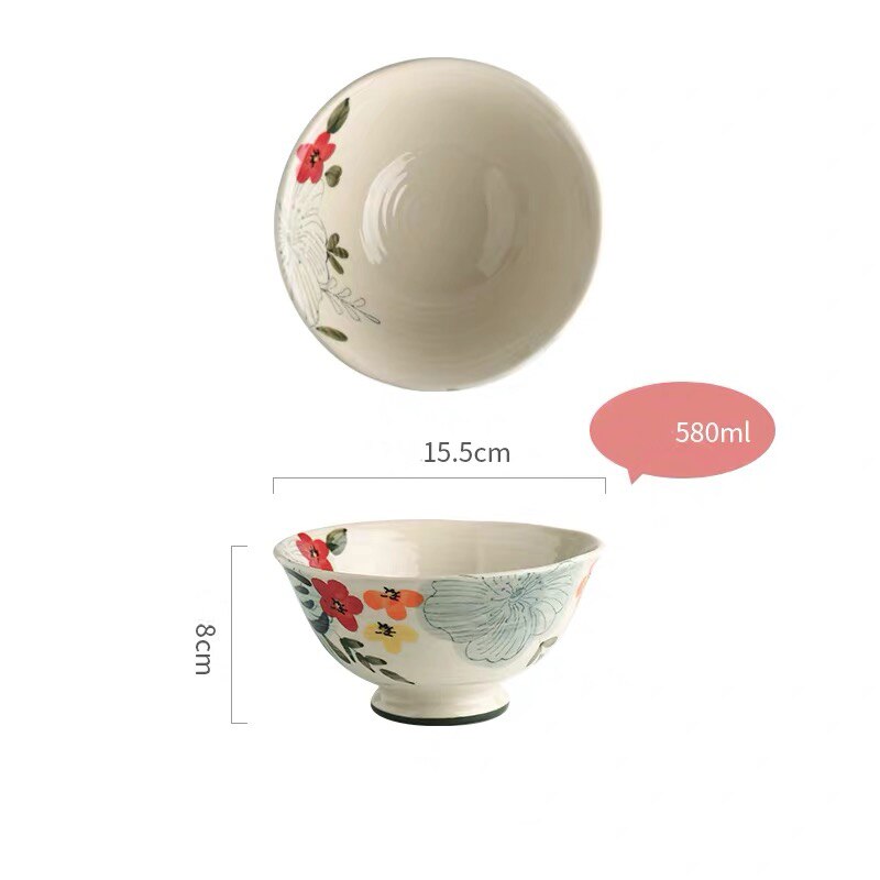 Flower Blooming Ceramic Dinnerware Set Personality Bowl Fish Plate Saucer 6/8/10 Inch Plate Double Ear Noodle Soup Bowl: 6inch soup bowl