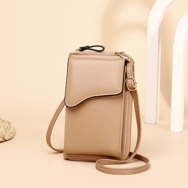 PU Leather Small Shoulder Bag Casual Handbag Crossbody Bags for Women Phone Pocket Girl Purse Mini Messenger Bags: Khaki