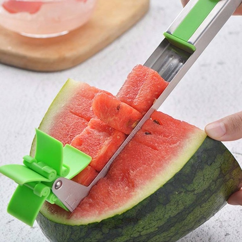 304 Roestvrij Staal Watermeloen Cutter Cut Watermeloen Split Graven Vlees Blokjes Slice Windmolen Watermeloen Cutter Fruit Tool