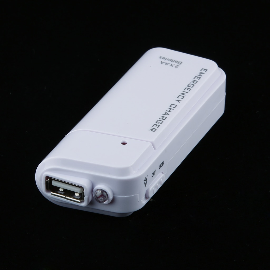 White Emergency Portable 2AA Battery Charger Case Universal for Mobile Phone