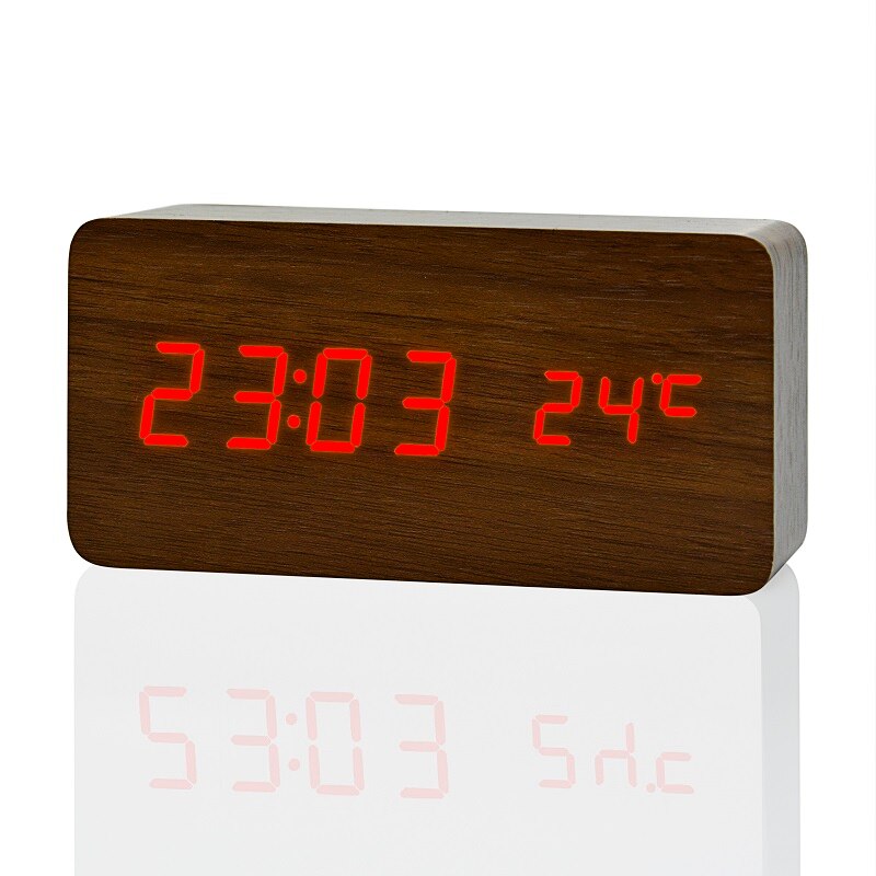 Suncree Modern Home LED digital Alarm Clock, Despertador Temp+date+time Electronic Digital Table Desktop Clocks: brown red