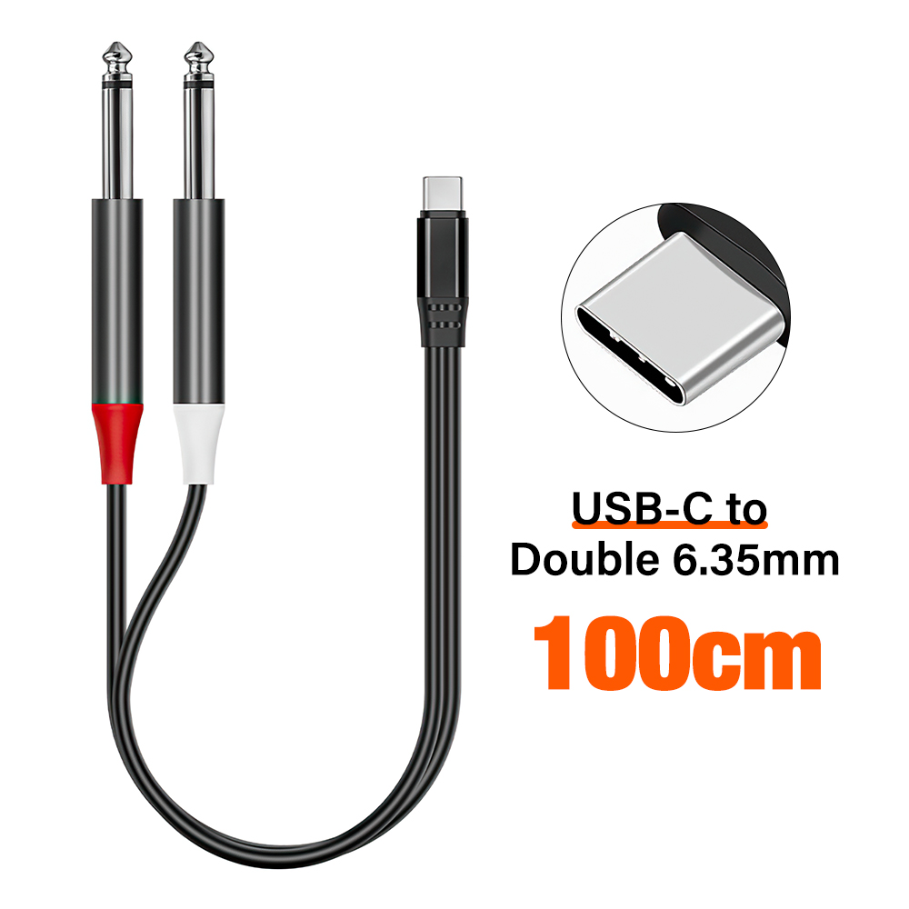 For iPhone USB Type C 3.5mm to Dual 6.35mm Adapter Audio Cable for Mixer Amplifier Speaker 6.5mm Jack Male Splitter Audio Cable: Red