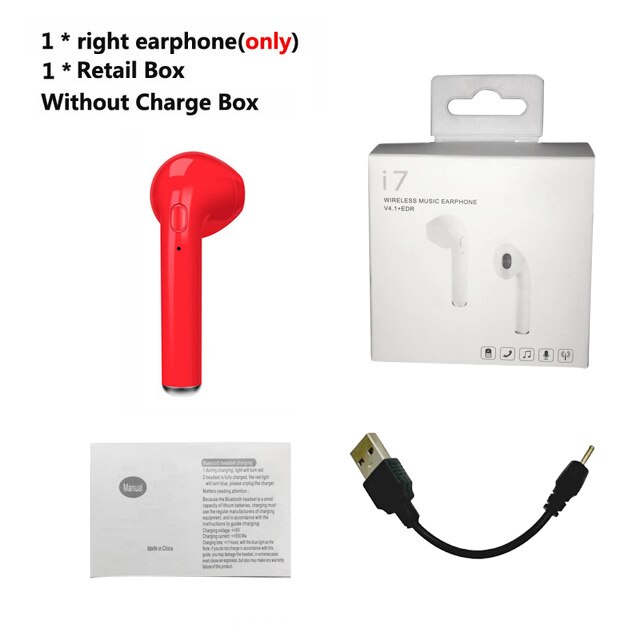 I7s Tws Bluetooth Oortelefoon Mini Draadloze Oordopjes Met Opladen Doos I7 Sport Handsfree In-Ear Draadloze Headset Voor Xiaomi telefoon: i7 Single Red 1 Box