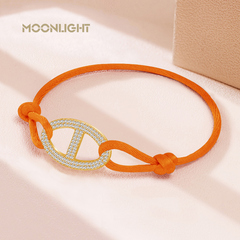 Maanlicht Mode Klassiek Varken Neus Zijden Touw Bedelarmband Voor Vrouwen Zirkoon Verstelbare Armband Vrouwelijke Sieraden 14 Kleuren