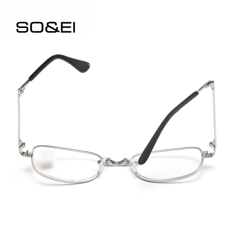 So&ei draagbare opvouwbare optische glazen leesbril unisex metalen klein montuur vierkante ouderenbril gafas de lectura