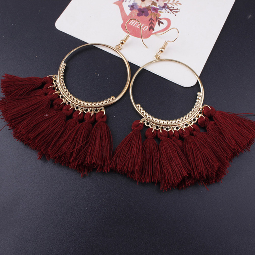 Vintage dynda spadek Tassel kolczyki dla kobiet kobieta moda oświadczenie etniczne artystyczne Boho duże kolczyki biżuteria akcesoria: Burgundy