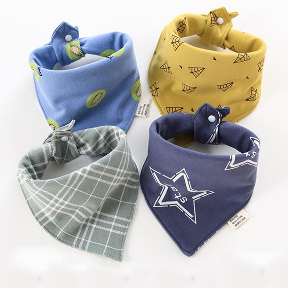 Baberos triangulares para bebé, bufanda de algodón con dibujos animados, Bandana para alimentación de niños, babero para Saliva, paño absorbente para recién nacido, 4 Uds.: 3