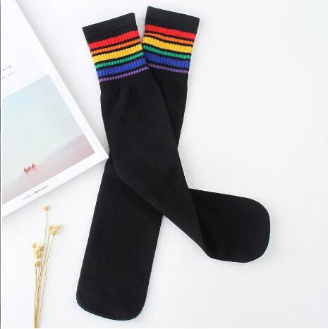 Para niños, hasta la rodilla Calcetines niños Deportes Fútbol rayas algodón calcetín niñas escuela calcetines blancos Skate niños tubo largo pierna cálido: Black / 42CM  5-10 years old