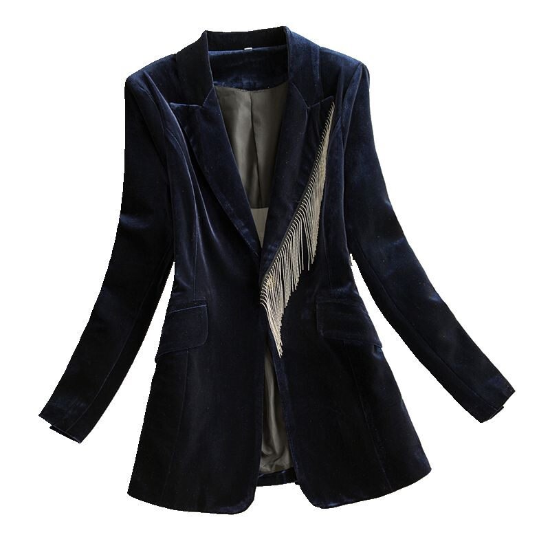 Chaqueta de traje de terciopelo negro dorado para mujer, chaqueta de de autocultivo con temperamento, abrigo con borlas de gama alta y901, primavera y otoño