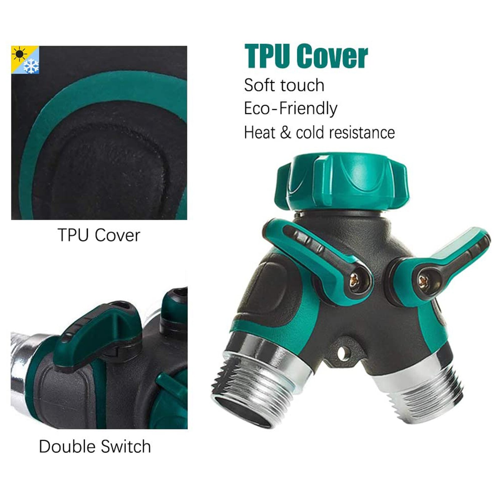 Hose Pipe Splitter Water Faucet Splitter KFF Metal Body Hose Connector Irrigation Connector-Water Faucet Splitter Metal Body