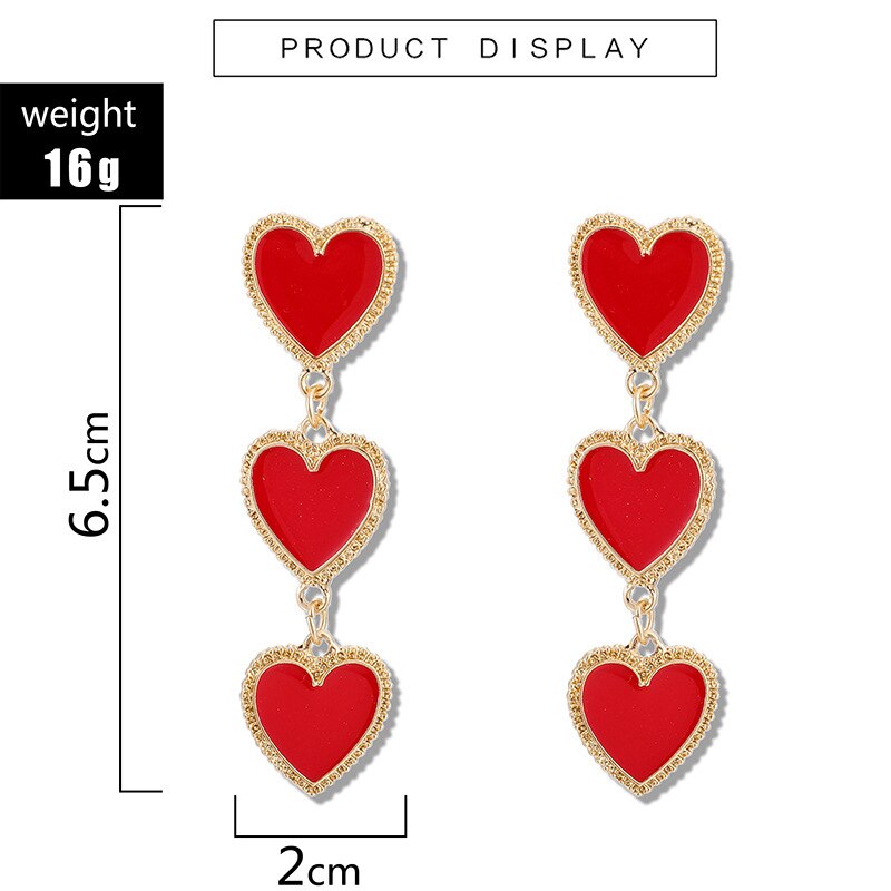 Vintage Bohemian Red Heart-shaped Earrings For Women Gold Punk Dangle Earring Brincos Statement Earings Jewelry Party