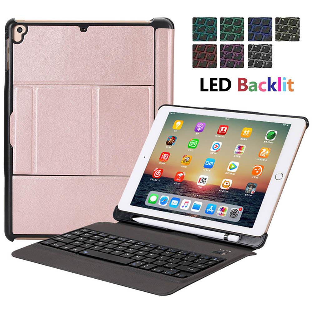 Backlit Detachable Keyboard for iPad 9.7 inch Air Air2 5th 6th 5 6 Case PU Leather Protective Cover for iPad Pro 9.7": Rose gold-Backlit