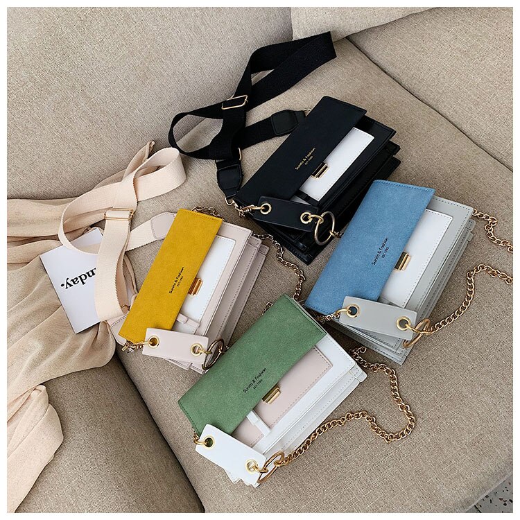 Scrub Leather Contrast Color Crossbody Bags For Women Chain Messenger Shoulder Bag Ladies Purses and Handbags Cross Body
