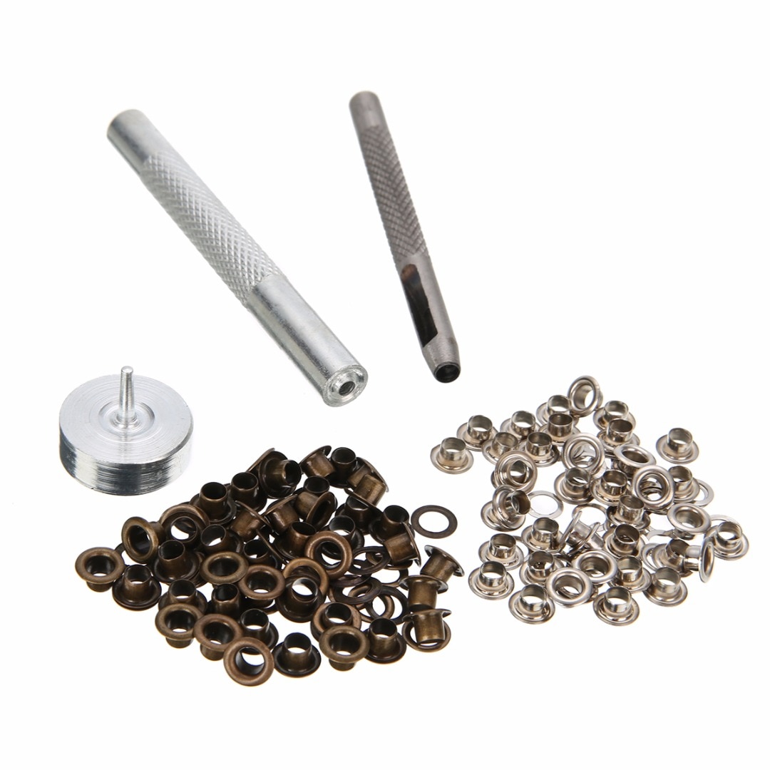 4mm 2pcs Grommet Installation Setting Tools + Leather Hole Punch + 80 Eyelets Sewing Accessory DIY Mayitr