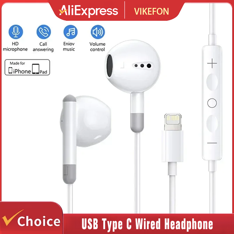 USB Type C Headphone For Apple iPhone 15 Pro Max 14 13 12 11 Wired Earphone 3.5mm Lightning Bluetooth Earbud Accessorie