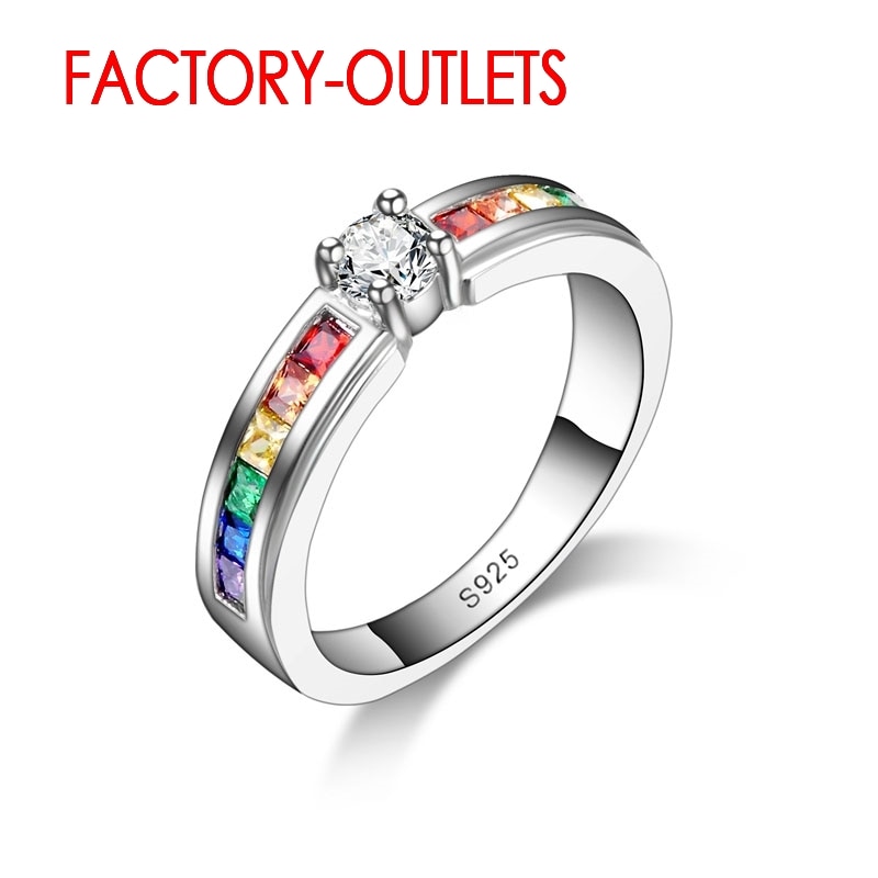 925 Sterling Zilveren Ring Mode-sieraden Kleurrijke Zirconia Tension Instellen Vrouwen Meisjes Party Engagement