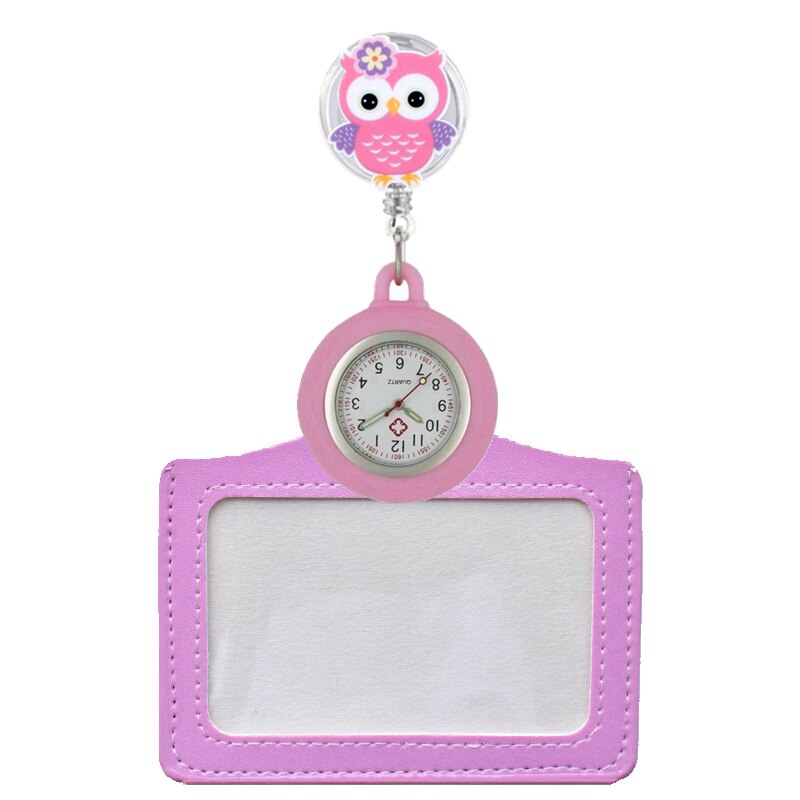 Mooie Leuke Mooie Uil Verpleegster Pocket Horloges Doctor Intrekbare Badge Reel Horloges Met Id Kaarten Houders: 2