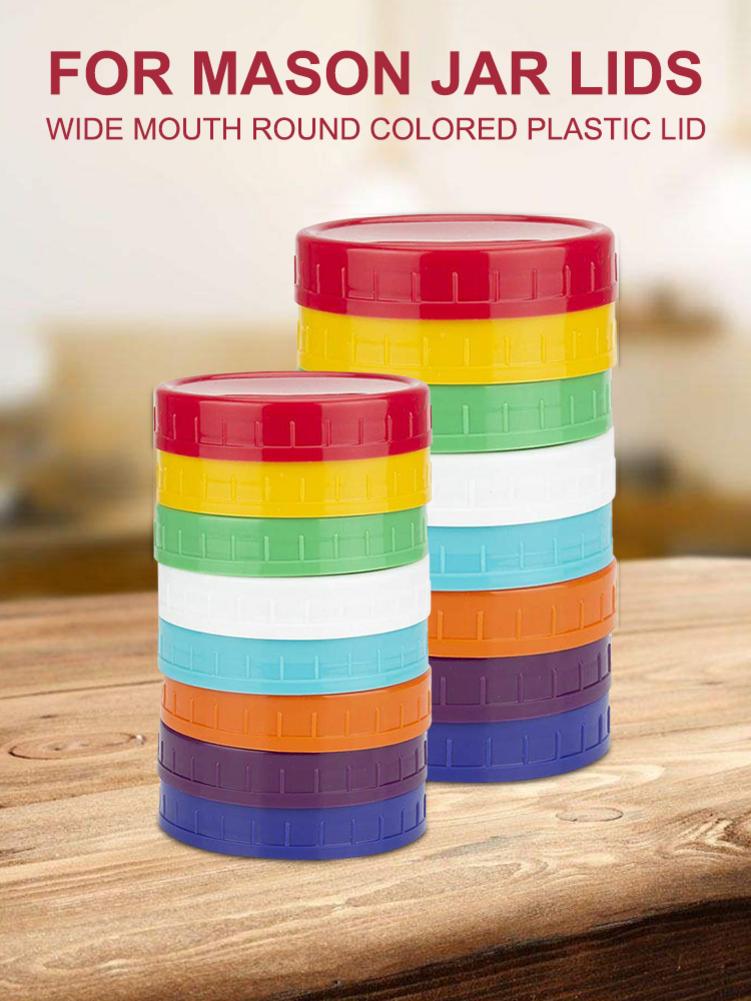 16PCS Mason Jar Lids Wide Mouth Round Colored Plastic Lid For Mason Canning Jar 86mm/70mm