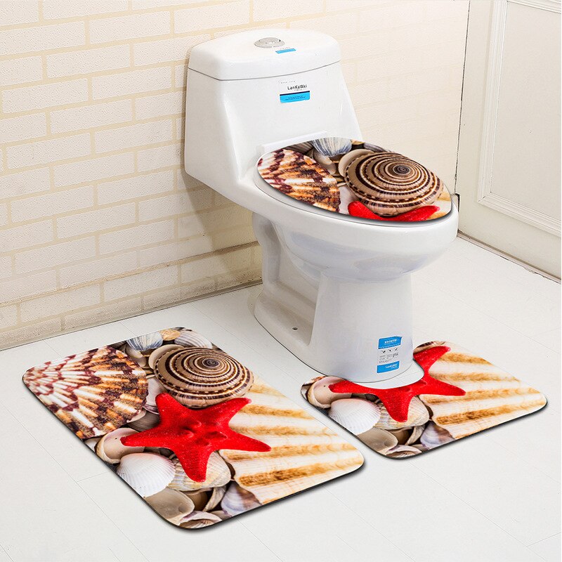 3D beach toilet cover anti slip mat bathroom carpet toilet seat bathroom carpet bathroom decoration accessories 3 pieces