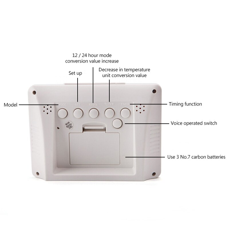 Sound Control LED Alarm Clock Bedside Electronic Clock Battery Operated Large LCD Screen Digital Calendar Temperature Display