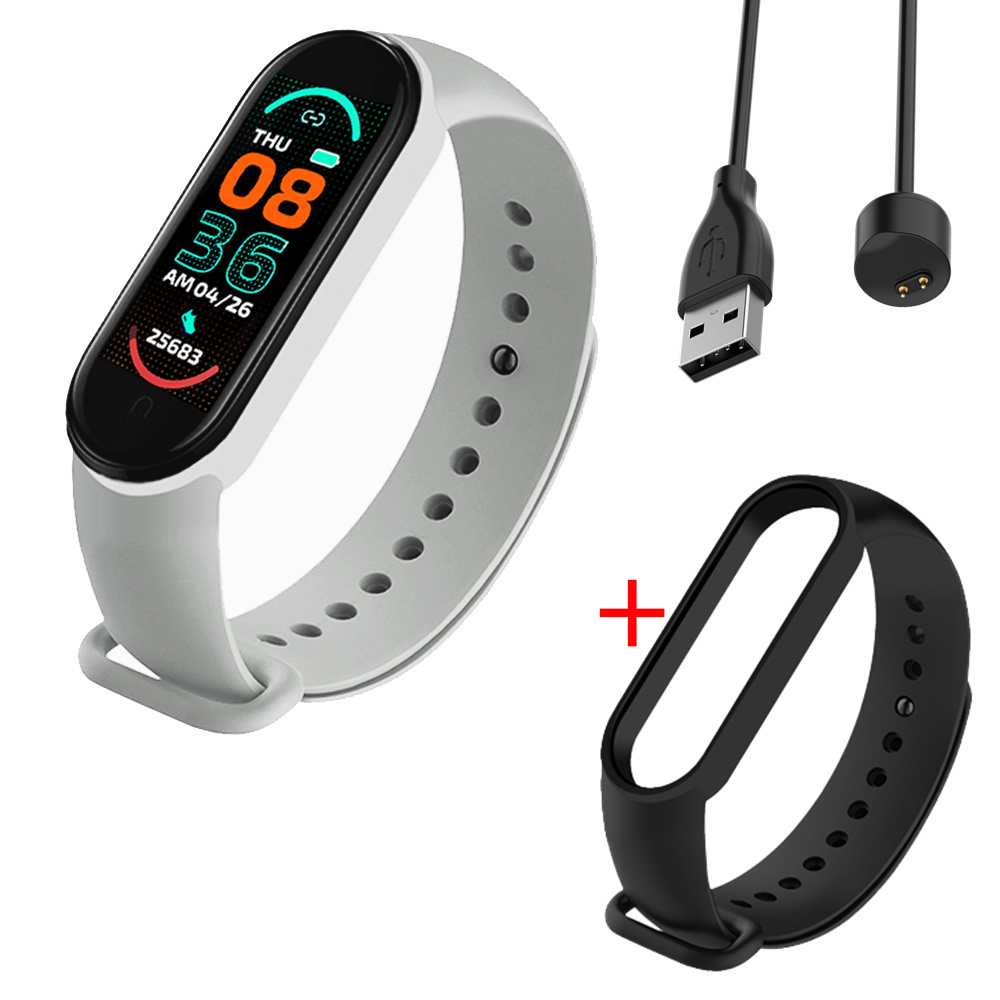 M6 Men&#39;s Ladies Smart Watch Fitness Pedometer Blood Pressure Heart Rate Monitor Digital Watch for Android IOS Phone System: Light gray Black