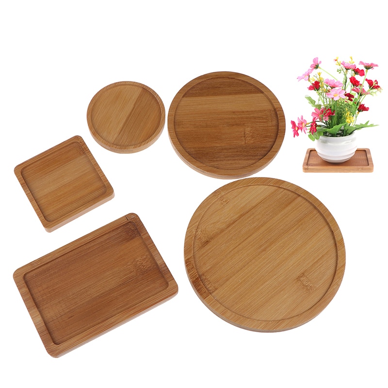 Bamboo Round Square Bowls Plates for Succulents Pots Trays Base Stander Garden Decor Home Decoration Crafts