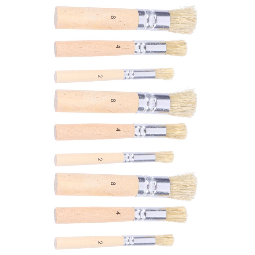 3 Set/9Pcs Houten Stencil Borstel Set Natuurlijke Template Verf Borstels: Default Title