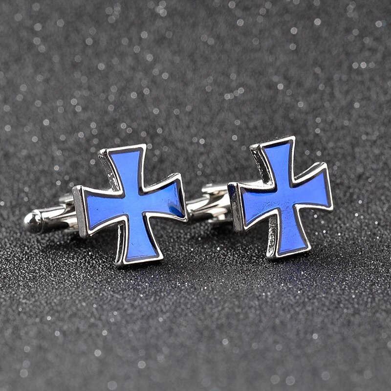 Emaille Cross Manchetknopen Mannen Shirt Blauw Zwart Manchetknopen Voor Mannen Knoppen Wedding Luxe Sieraden