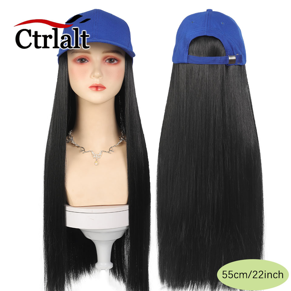 Casquette de Baseball longue et droite, perruque synthétique avec Extensions de cheveux pour femmes, chapeau réglable avec perruque attachée, postiche longue: #4