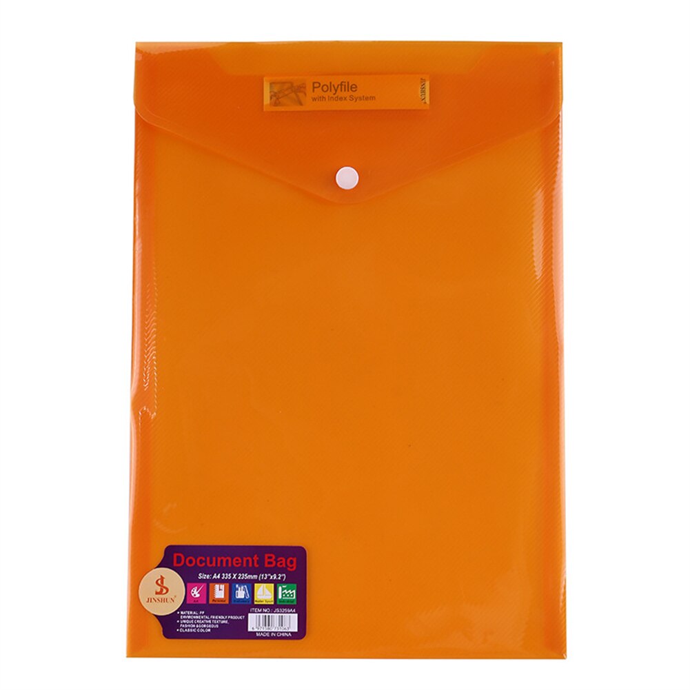6 Pack Poly Envelopes File Folder With Label Pocket Clear A4 Transparent Document Organizer Snap Closure Expandable File Pouch: 6pcs-A4-1-Orange