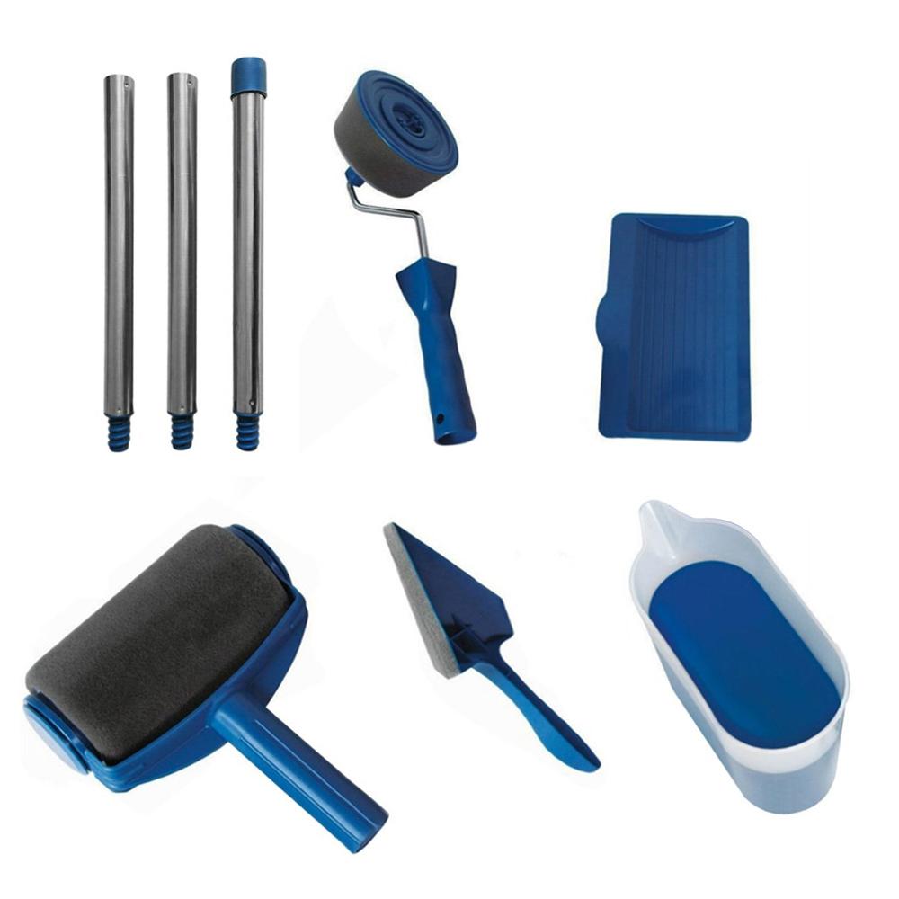 Durable 8 Uds Set de herramientas de pintura corredor de pintura Pro herramientas para rodillo Set flocado Edger Oficina habitación rodillo de pintura mural pincel de pintura: 8pcs