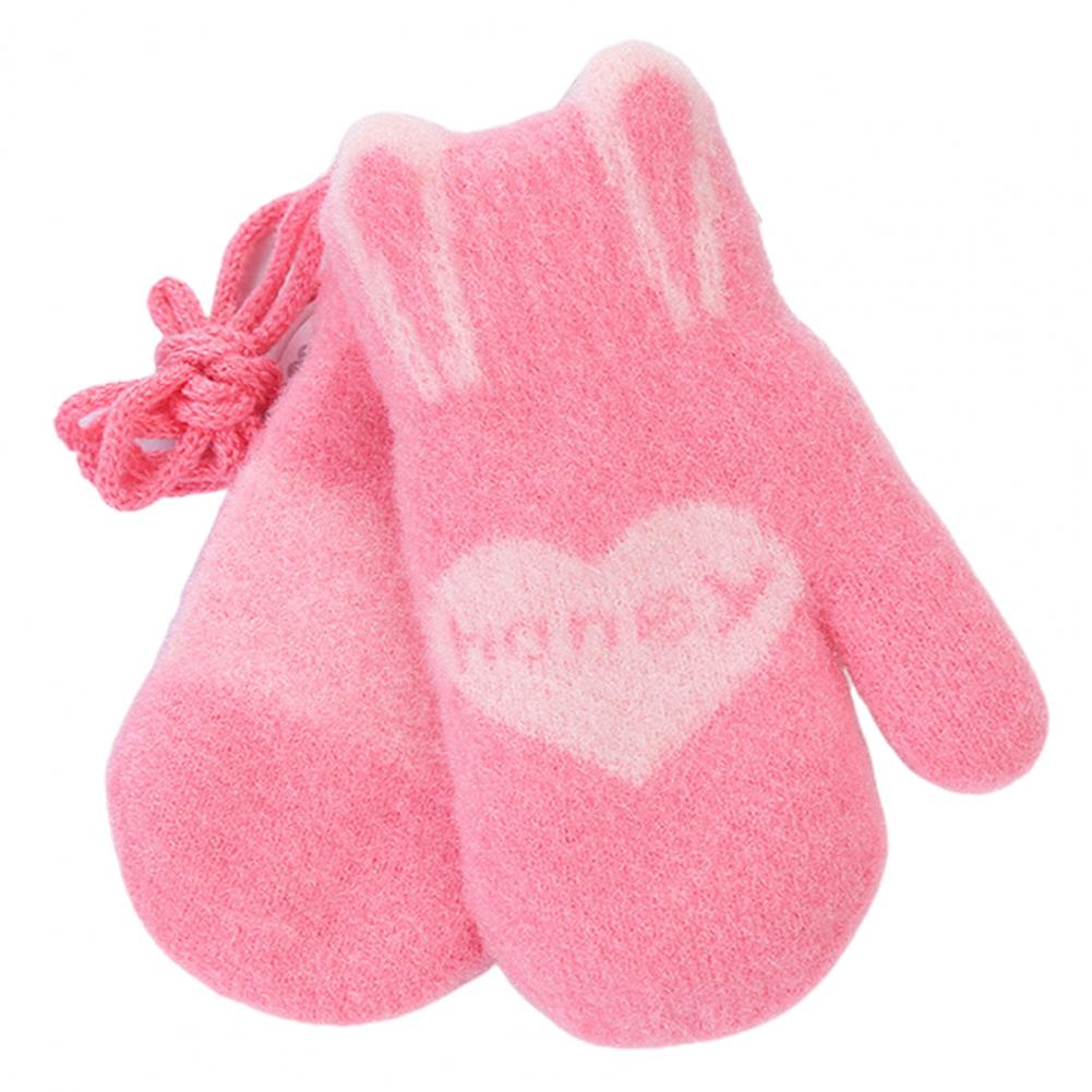 Enfants hiver mignon amour coeur motif miel lettres tricoté gants mitaines