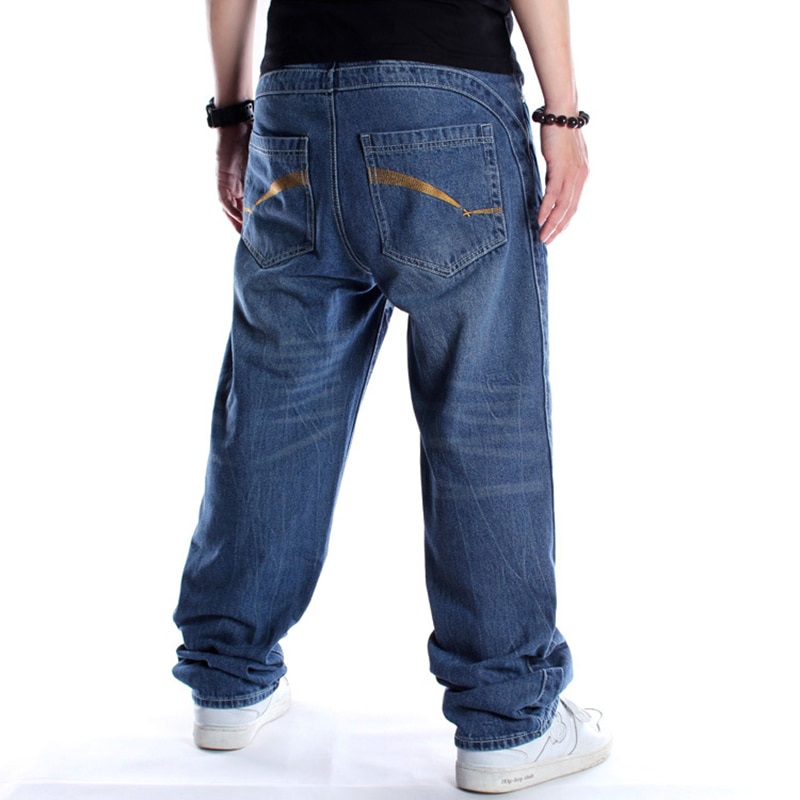 Blå baggy jeans til mænd brede ben løs streetwear hip hop skateboard denim bukser mandlige bukser plus størrelse 30-46