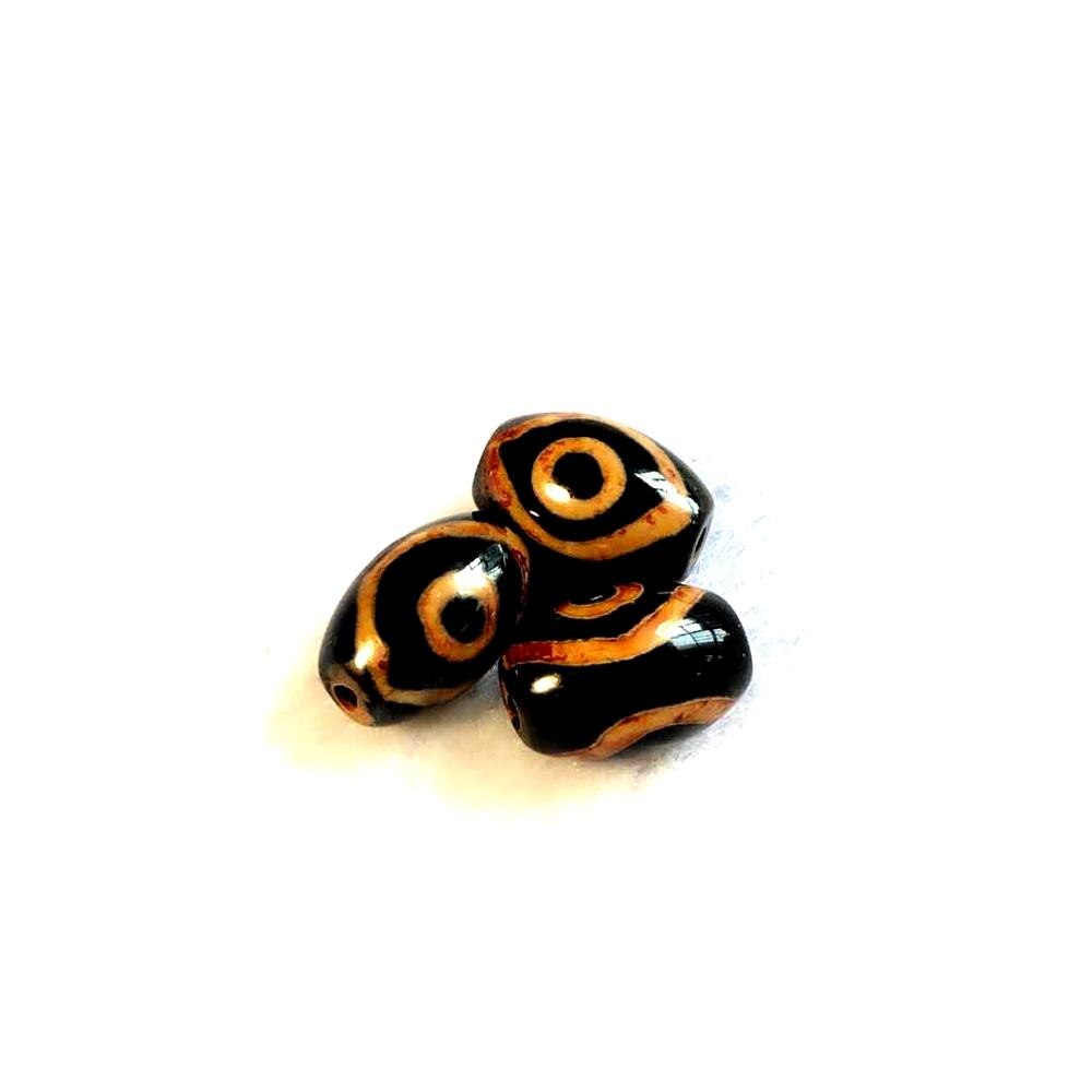 Agate Beads Black Earthen Gold Line DZI 8*12mm Double Tiger Teeth 2 Eyes Lotus 3pcs/Lot Men&Women Jewelry DIY: 3 Buddha eye