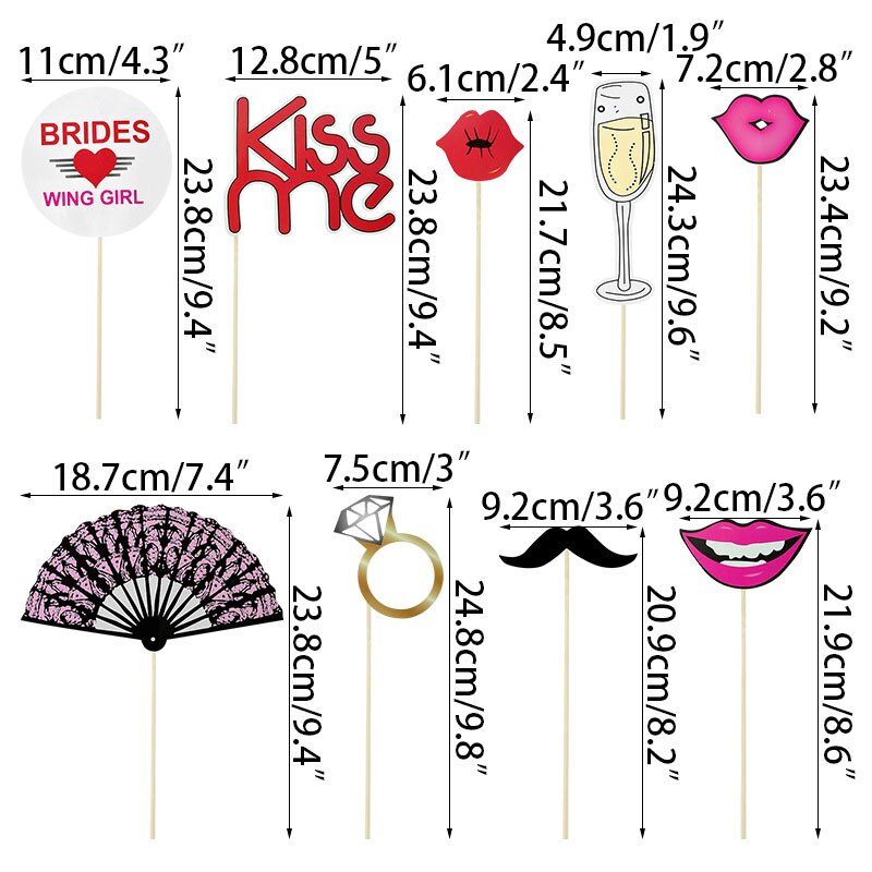 10pcs Wedding Photo Booth Props Just Married Photobooth Party Decorations Team Bride Bridal Shower Bachelorette Accessories: B02