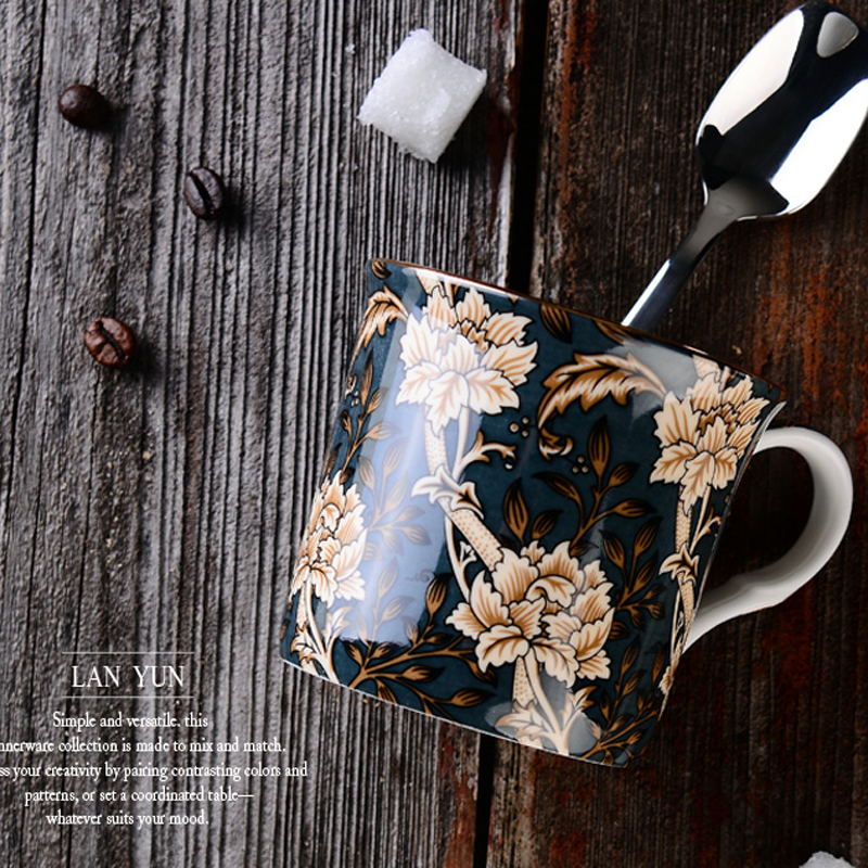 Europa Klassieke Bone China mok Engels Hof Wind Mok Koffie Cup Melk Kopjes Theekopje reizen mok handvat Water Mok 300ml Drinkware