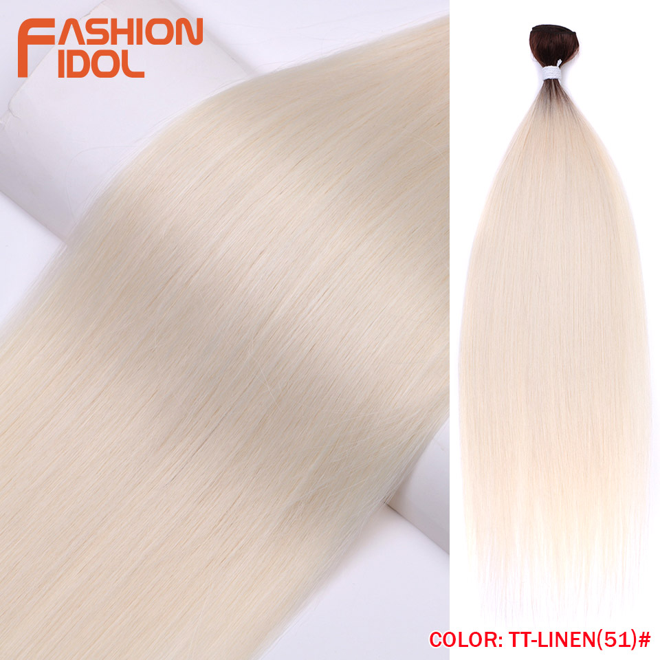 Bone Straight Hair Extensions Ombre Blonde Hair Bundles Super Long Hair Synthetic 24 Inch Straight Hair Full to End IDOL: 1B/30HL / 26inches
