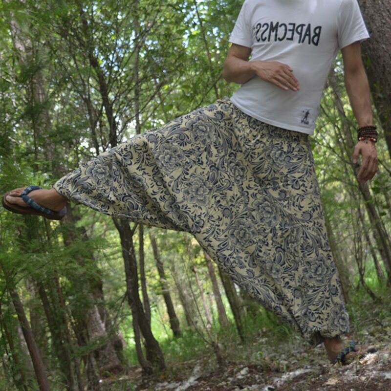 2025 Pantalon Harem Homme Imprimé Plus Pantalon Japonais Homme Taille Élastique Décontracté Pantalon de Survêtement Homme Poches Jambe Grand Harem Sarong
