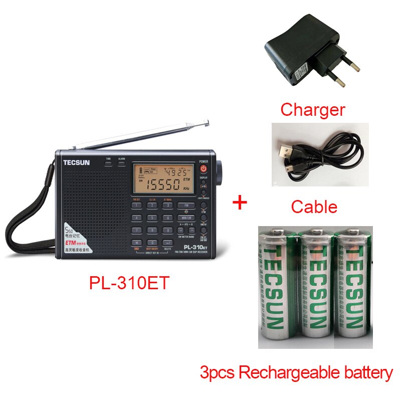 TECSUN PL-310ET FM AM MW SW LW DSP Ontvanger WERELDONTVANGER Kortegolf RADIO Digitale Demodulatie Stereo Radio Receiver: Black all set