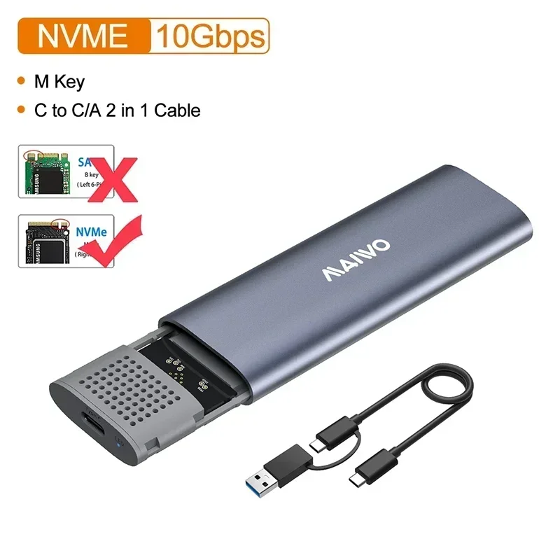 MAIWO M.2 NVMe NGFF SSD Enclosure USB 3.1 Type-C 10Gbps External Hd Case M2 SSD Hard External SSD HDD Storage Box for PC Case: Silver