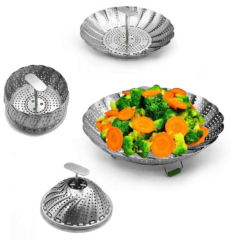 Steamer Stainless Steel Folding Food Steamer Retractable Handle Kitchen Cookware Utensils Steam Cooking Food Fruit Basket