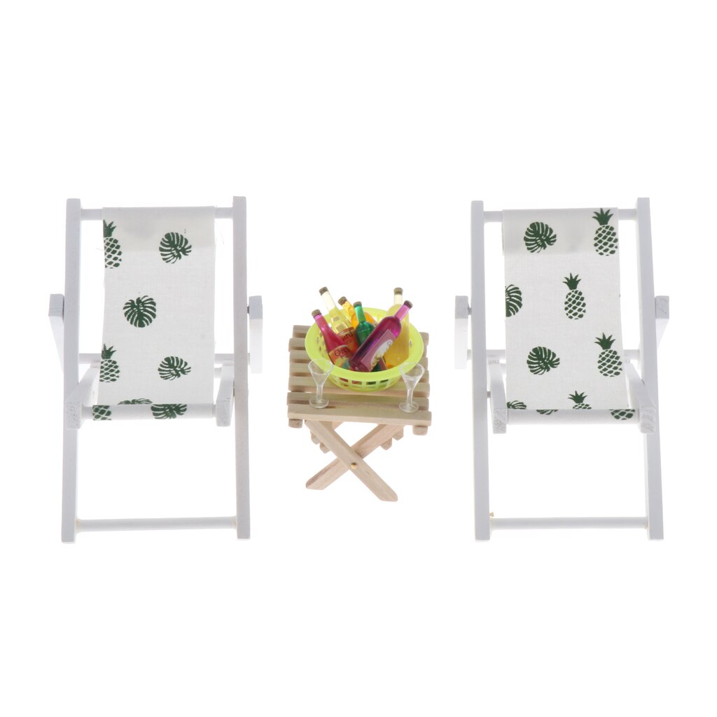 1/6 Houten Meubilair Model En Accessoires, Vouwen Strand Stoel Tafel Drinks Set - 3 Stijlen Voor Kiezen: green