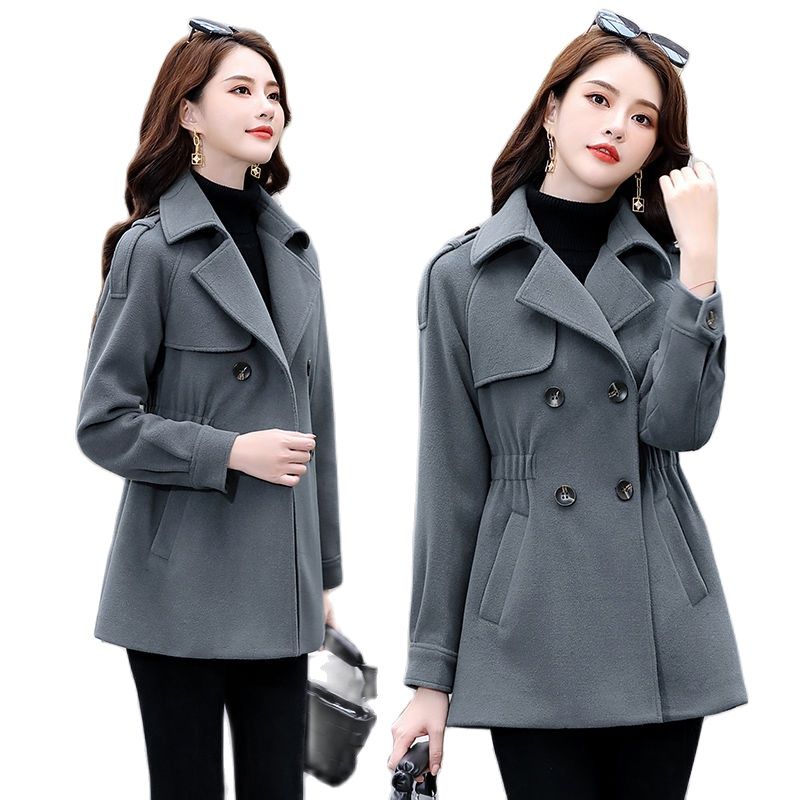 Manteau en laine pour femmes, , court, croisé, gris, Slim, veste pour femmes, automne