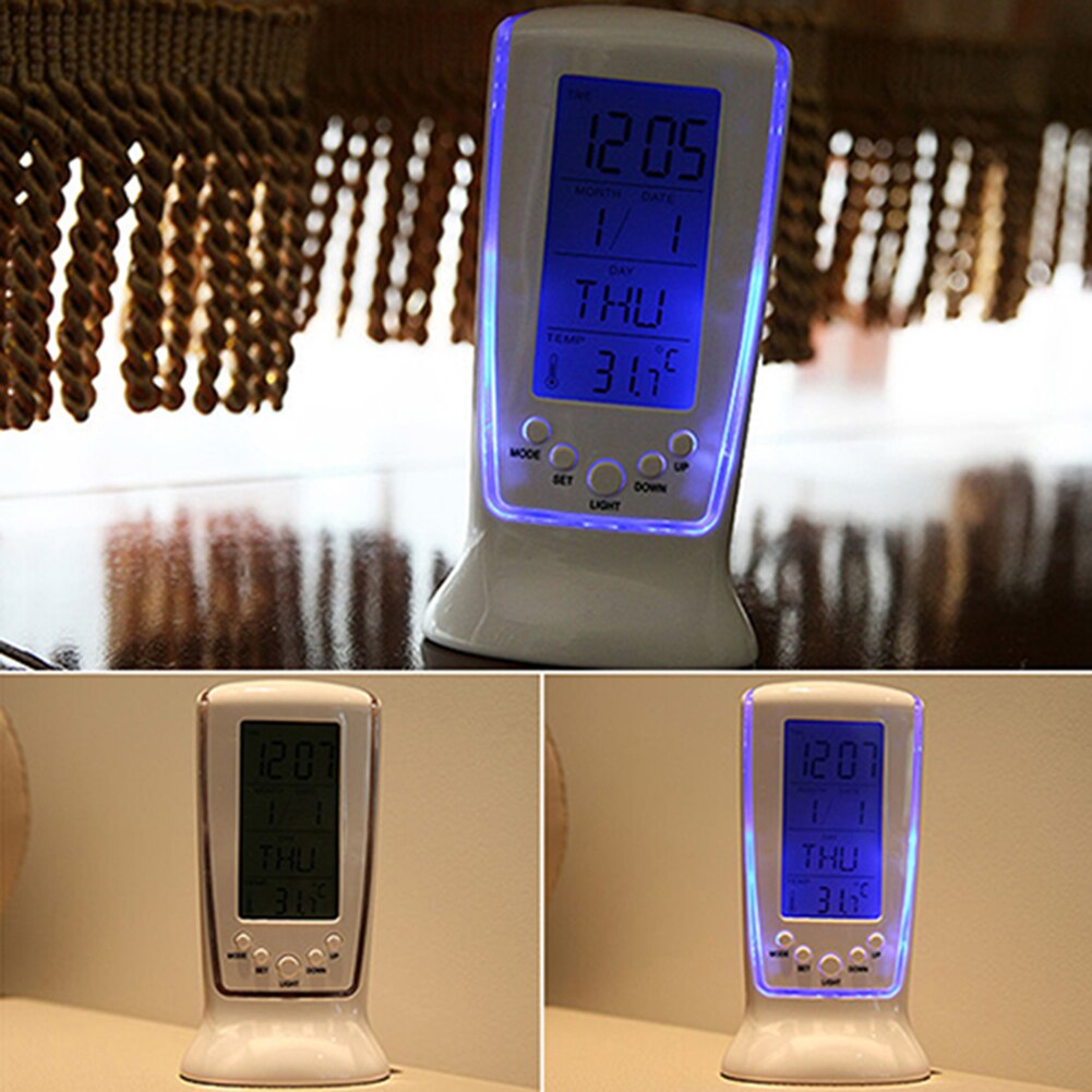 Led Digitale Wekker Met Blauwe Achtergrondverlichting Klok Elektronische Agenda Thermometer Kamer Licht Muziek Chime Wekker